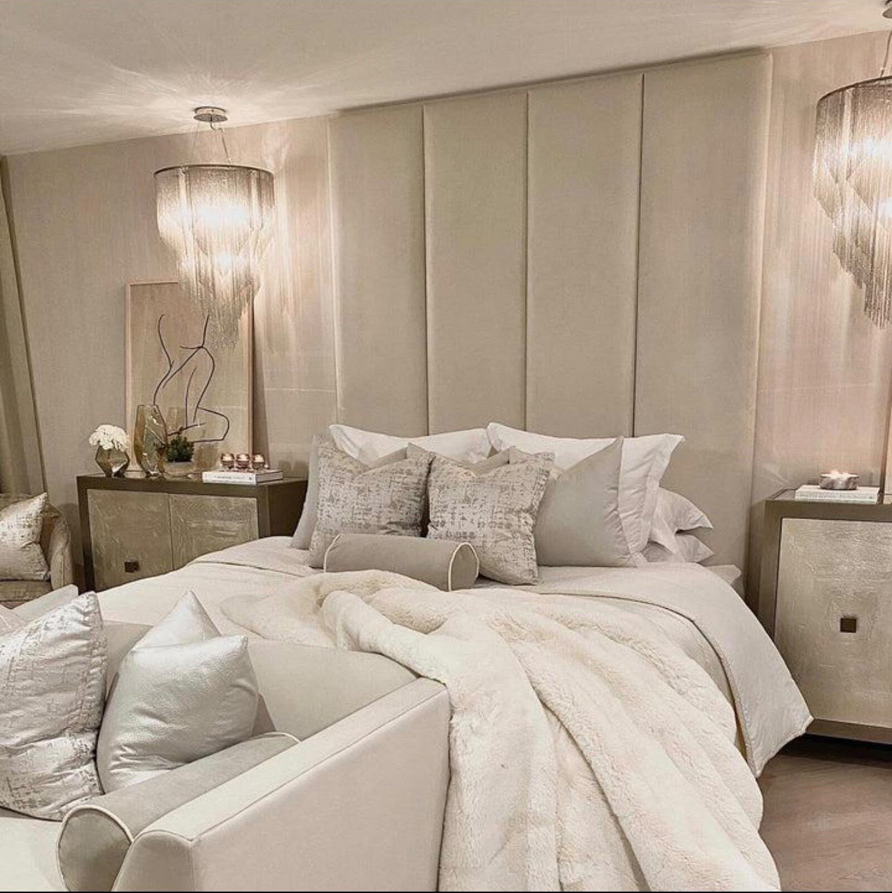 CREAM VERTICAL CHANNEL LUXURY BED